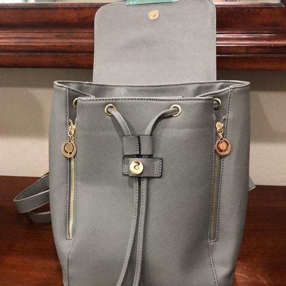 Wink Kangaroo backpack shoulder bag purse faux leather gray - Picture 4 of 9